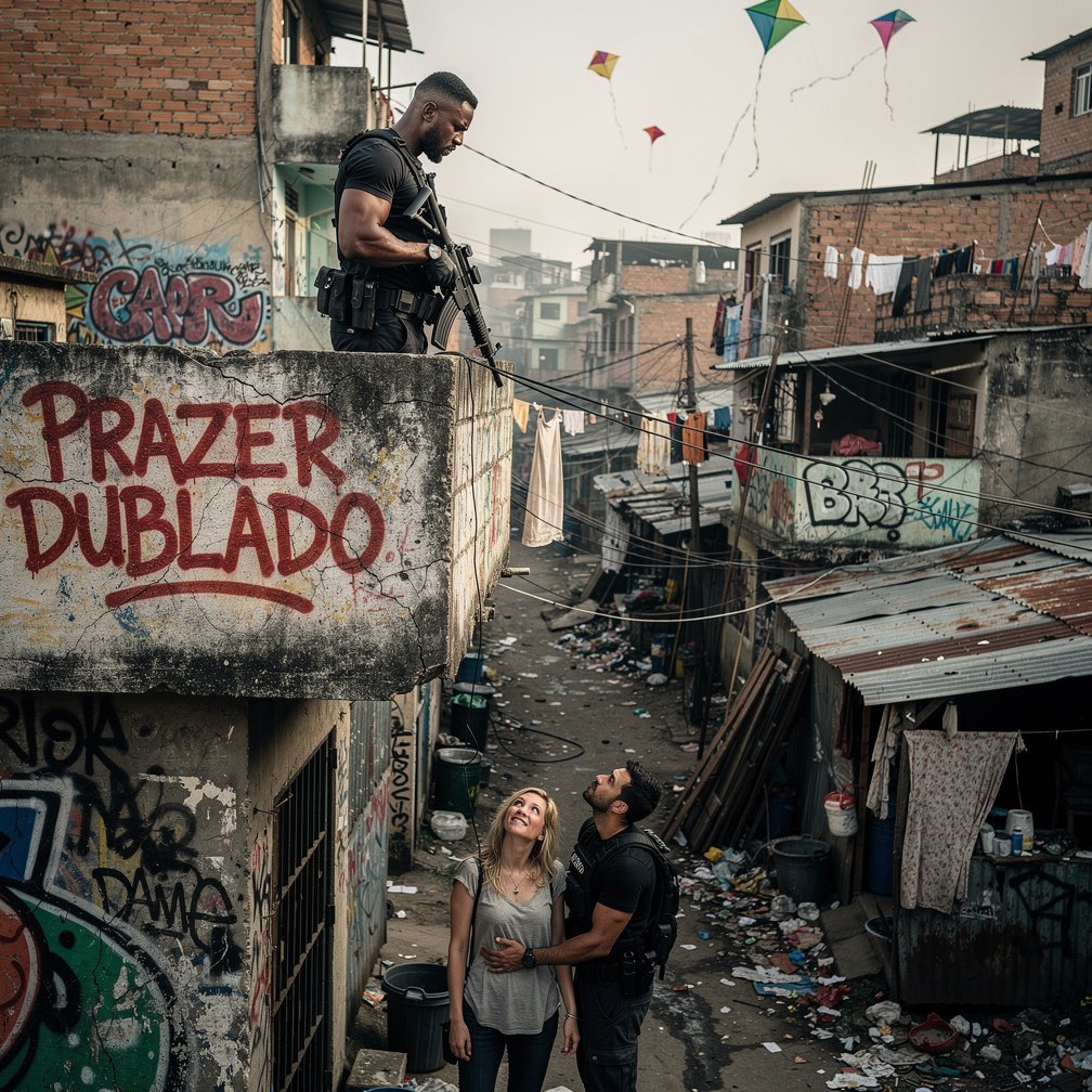 Ela não reage, apenas olha para ele com um sorriso enigmático, enquanto os outros homens nos telhados a observam com curiosid