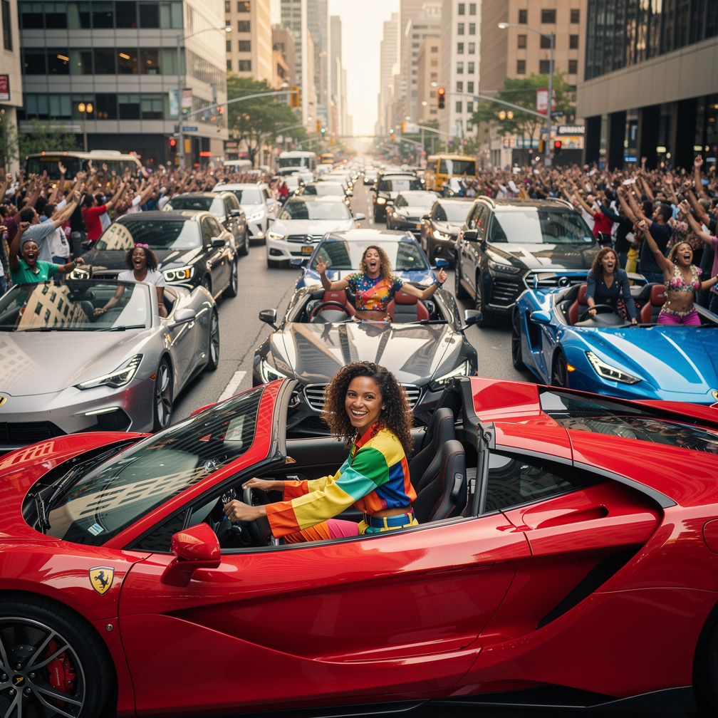 People sang everywhere, filling streets with luxury vehicles, causing traffic jams.