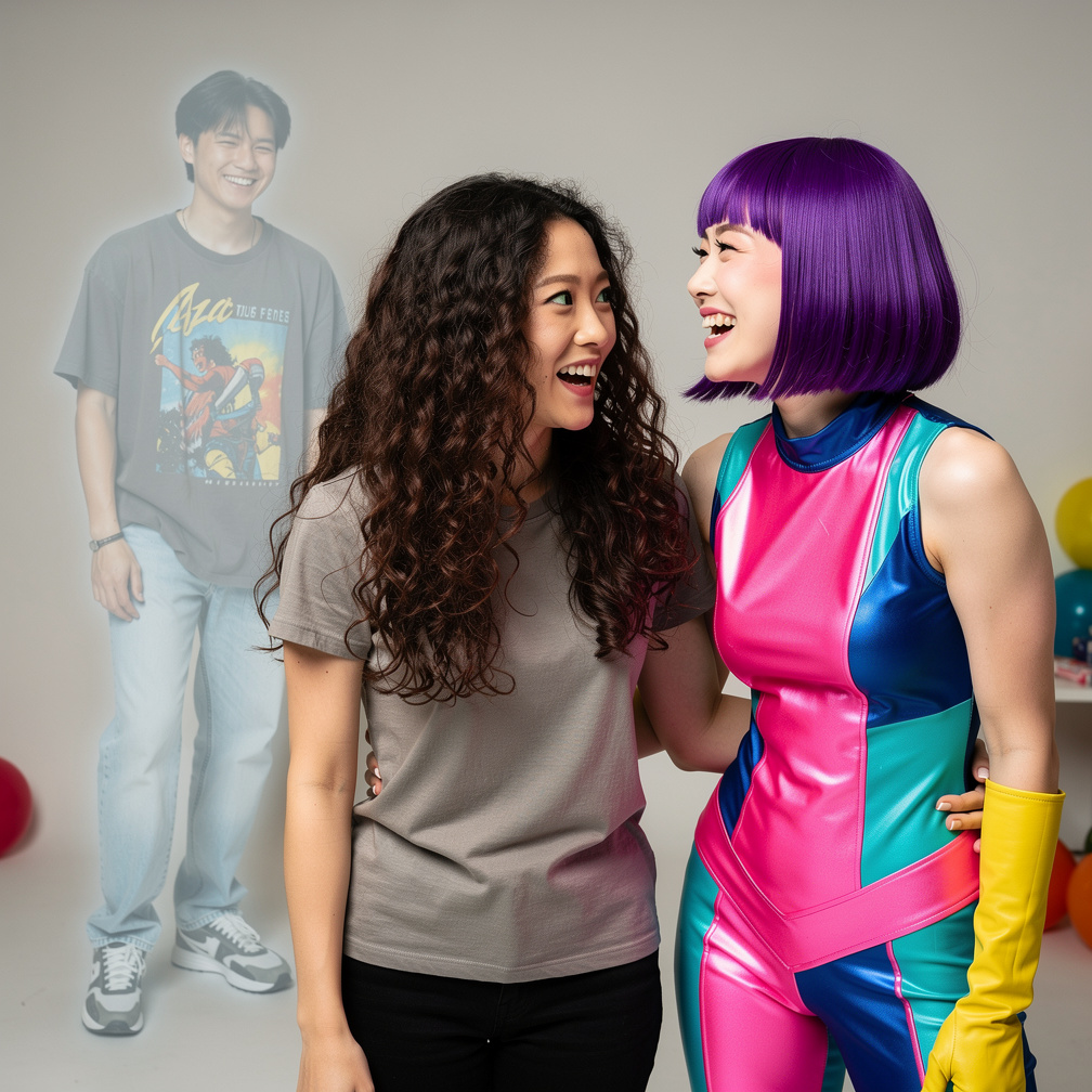 Next Day Stephanie Fujita Wears Inspired by Just Dance telephone With one Right Yellow Gloves and Purple Wig and White skins