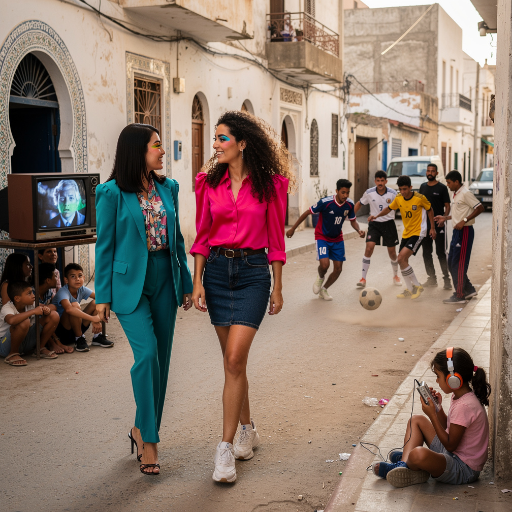Mia Ji Wears Inspired by Early 1980s and Stephanie Fujita too With Makeup at Algeria 1982 They're Walking At buildings The Gr