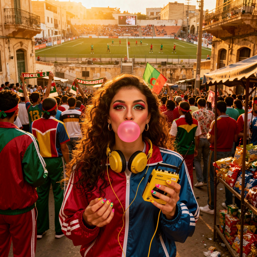 At Algeria in 1982 is Colonial France Stephanie Fujita and Mia Ji Wears Inspired by 1980s with Makeup and Neon Lips 80s Hairs
