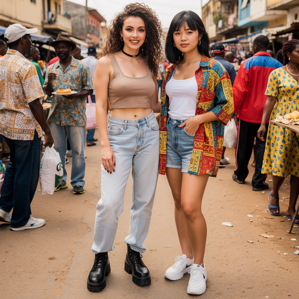 We're here In Angola 1997 Mia Ji Wears Inspired by 1990s look and Stephanie Fujita too with 90s Makeup and Brown and Red lips