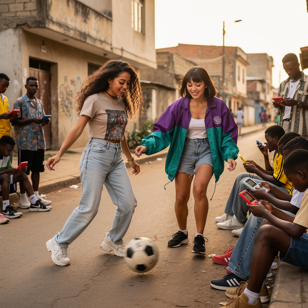 Mia Ji and Stephanie Fujita Wears Inspired by 1990s with Makeup and Brown Lips 90s Hairstyles Angola 1997 Playing Street foot