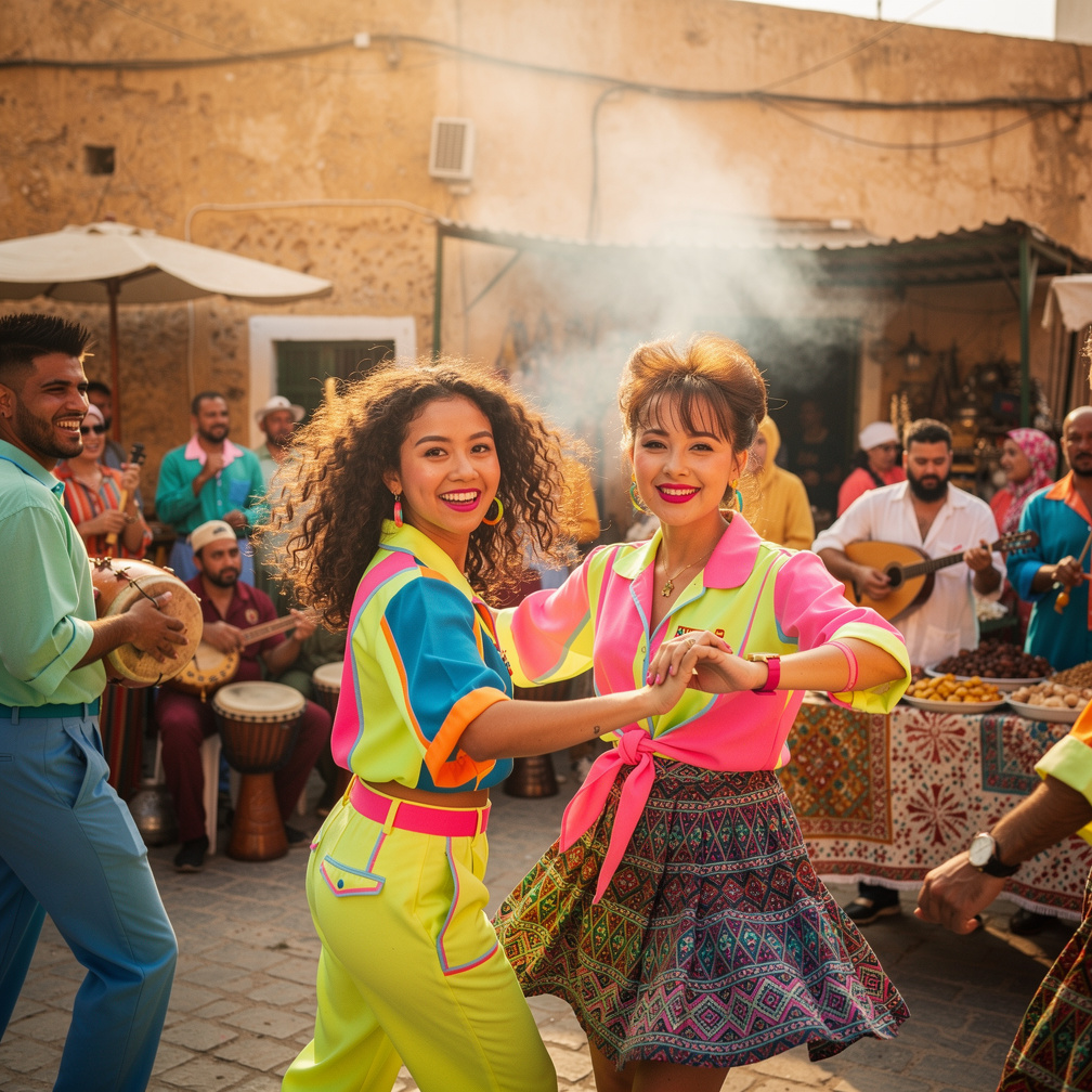 Tunisia Early 1980s Stephanie Fujita and Mia Ji Wears Inspired by Early 1980s with Makeup and Neon Lips 80s Hairstyles are Da