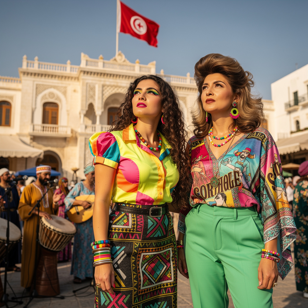 Tunisia Early 1980s Look! The Flag Stephanie Fujita and Mia Ji Wears Inspired by Early 1980s With Makeup and Neon Lips 80s Be
