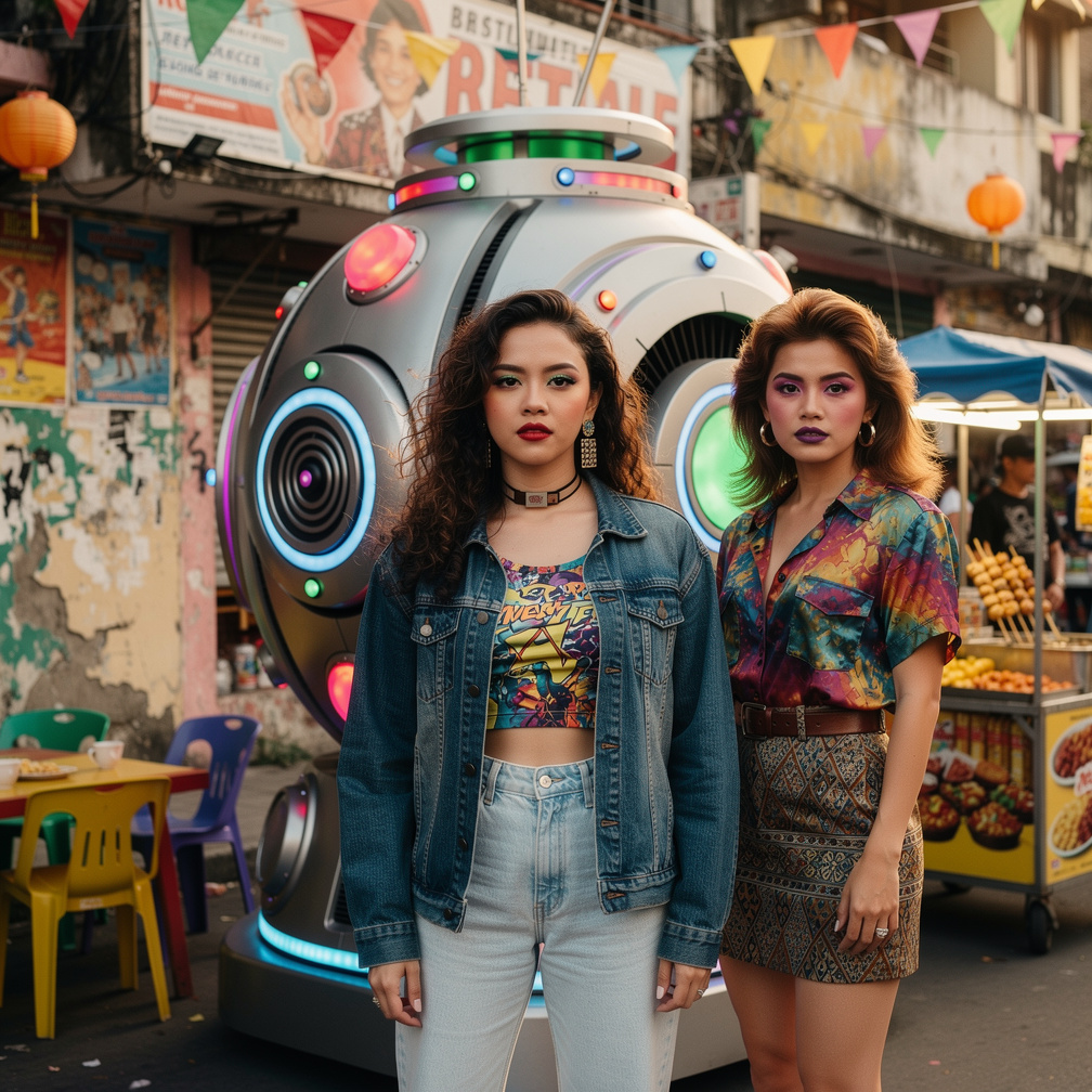 Let's go to Philippines 1992 Stephanie Fujita and Mia Ji Wears Inspired by Early 1990s With Makeup and Red and purple lips An