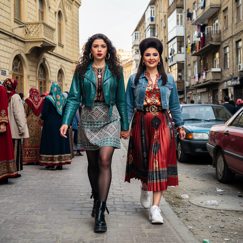 Let's go to Azerbaijan 1992 Stephanie Fujita and Mia Ji Wears Inspired by Early 1990s With Makeup and Red lips And Purple Lip