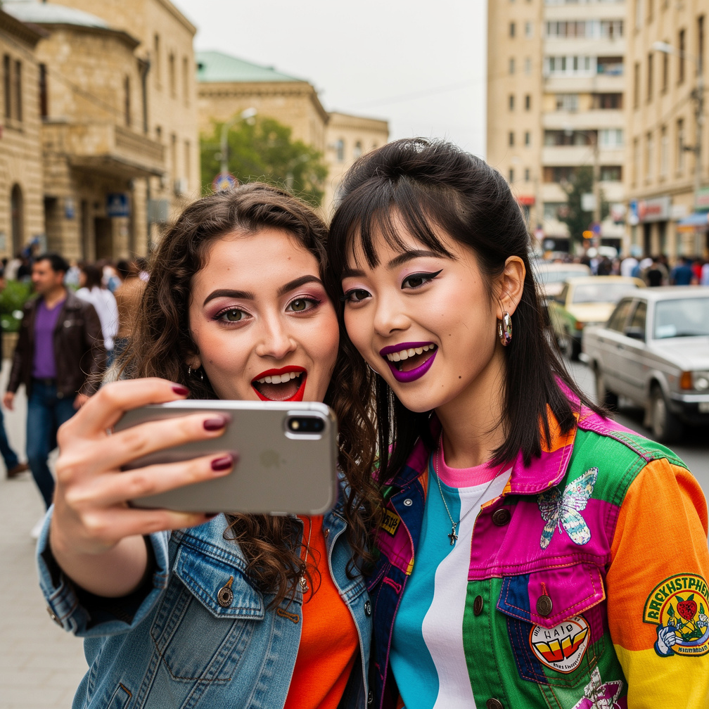 Azerbaijan 1992 Mia Ji and Stephanie Fujita is Japanese Canadian Wears Inspired by Early 1990s With Makeup and Red Lips 90s H