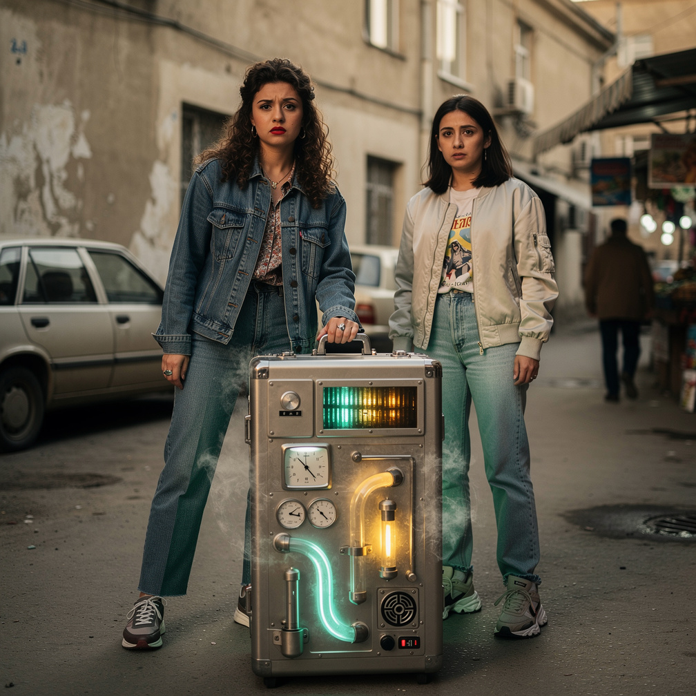 At Azerbaijan 1992 Small Time Machine Stephanie Fujita and Mia Ji Wears Inspired by Early 1990s With Makeup and Red Lips 90s