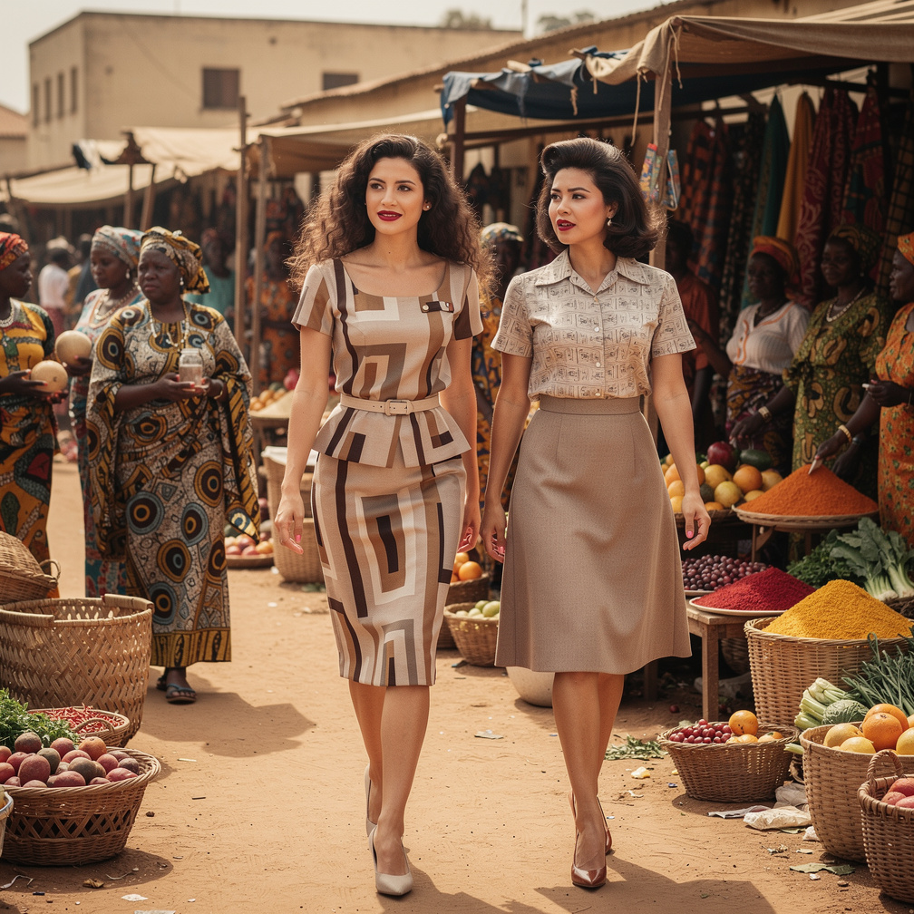 At Ghana 1961 Stephanie Fujita and Mia Ji Wears Inspired by Early 1960s With Makeup and Dark Red lips And 60s Hairstyles.