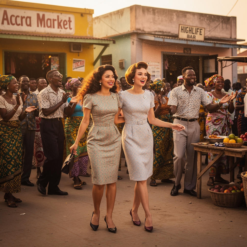 Stephanie Fujita and Mia Ji Wears Inspired by Early 1960s With Makeup Red lips And listen to Ghanaian Highlife The People sta