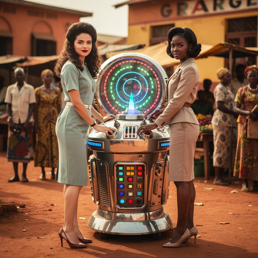 They're Having A Time Machine at Ghana 1961 Mia Ji and Stephanie Fujita Wears Inspired by Early 1960s their Hands at Time Mac