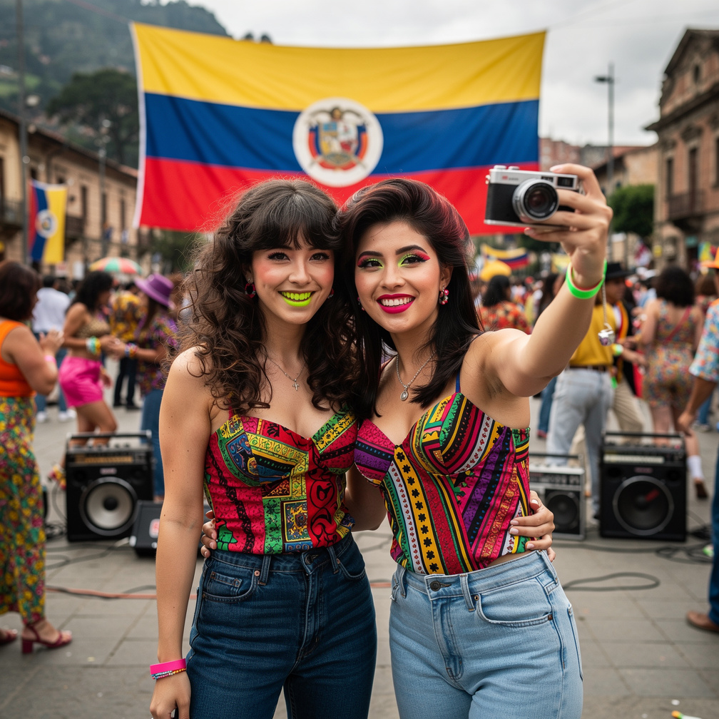 Let's go to Colombia 1980 Stephanie Fujita and Mia Ji Wears Inspired by Early 1980s with Makeup and Neon Lips 80s Hairstyles