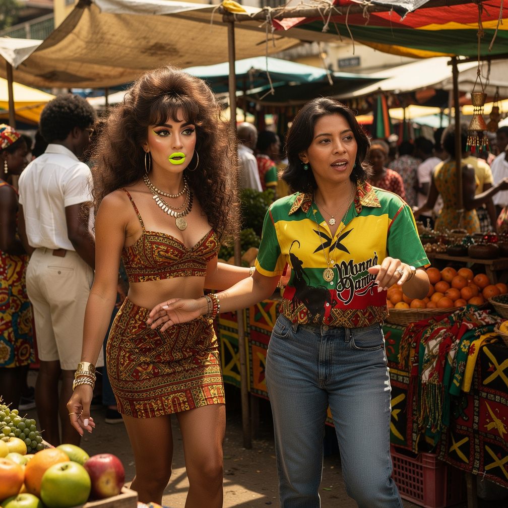 At Jamaica 1981 Stephanie Fujita and Mia Ji Wears Inspired by Early 1980s with Makeup and Neon Lips 80s Hairstyles And listen