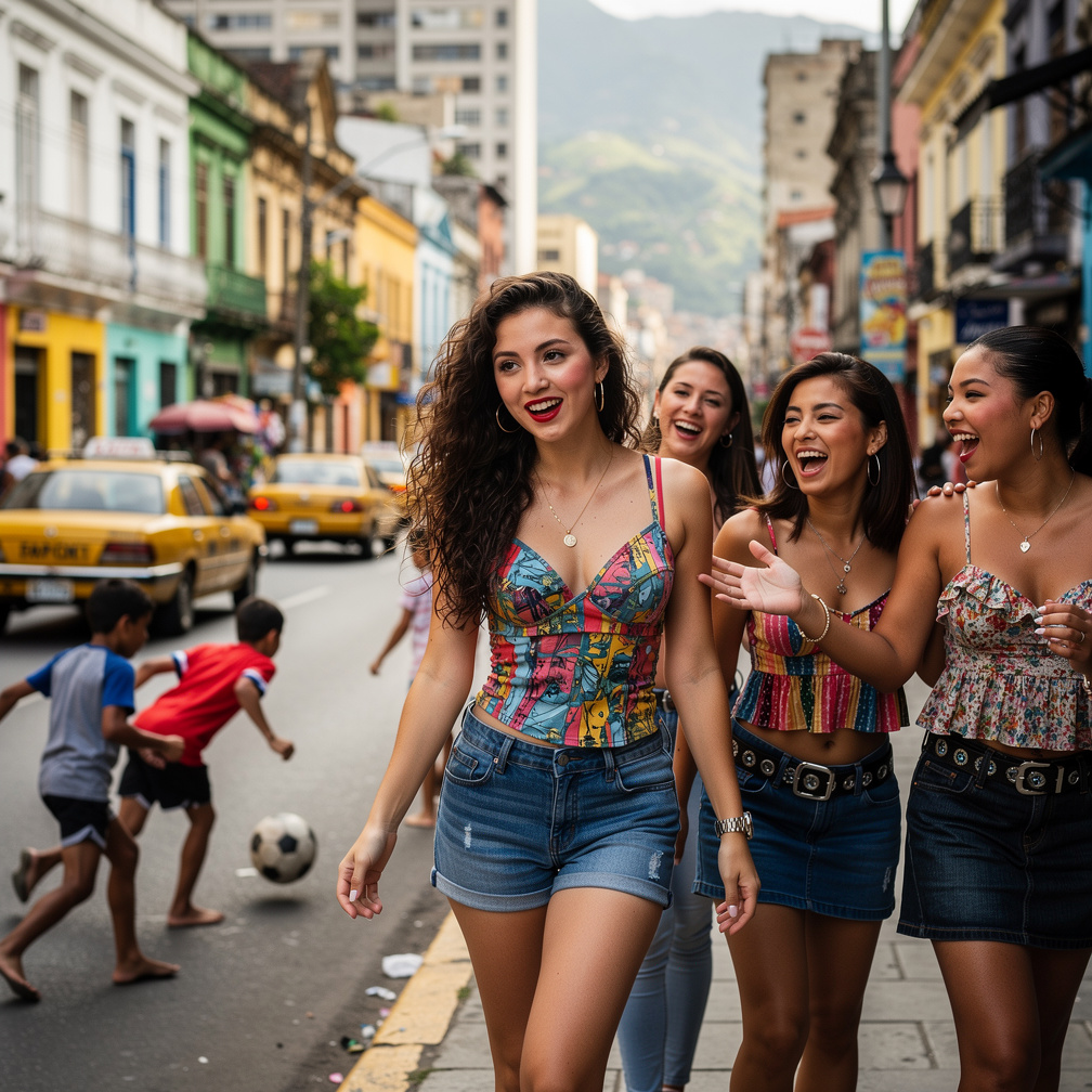 Venezuela 2007 Mia Ji Song and Stephanie Fujita Wears Inspired by Mid 2000s With Make-up and Red Lips 00s Hairstyles Walking