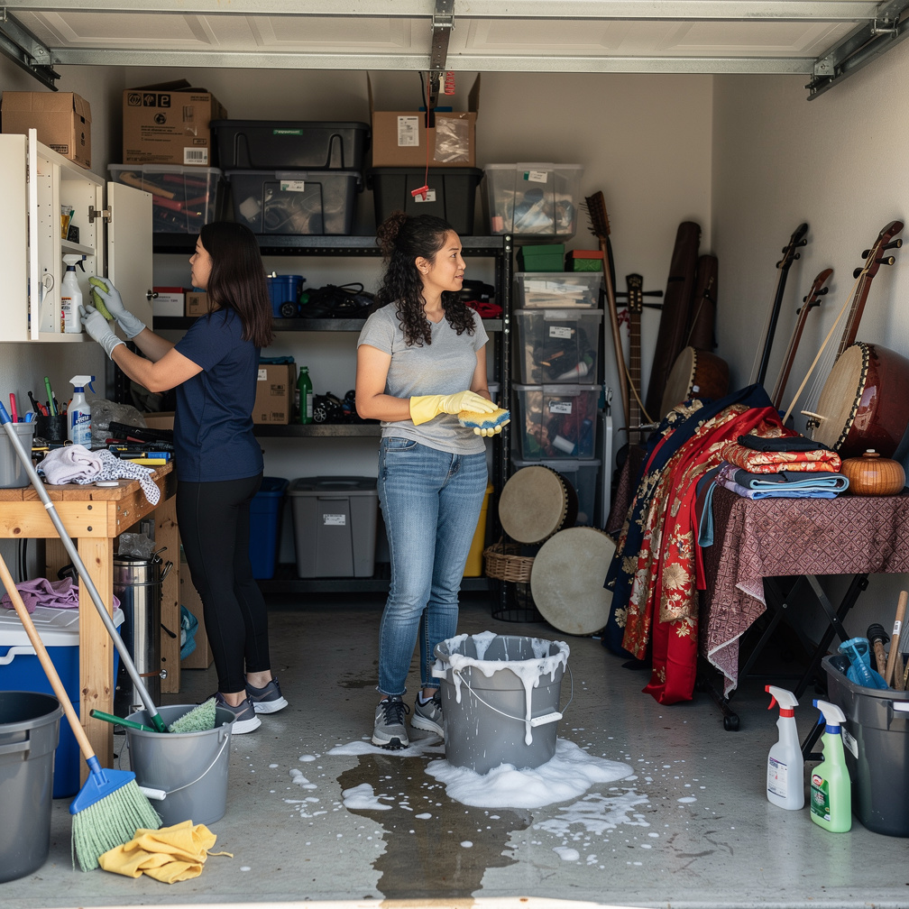 They're Cleaning and Washing at the Garage with Soap and Water.