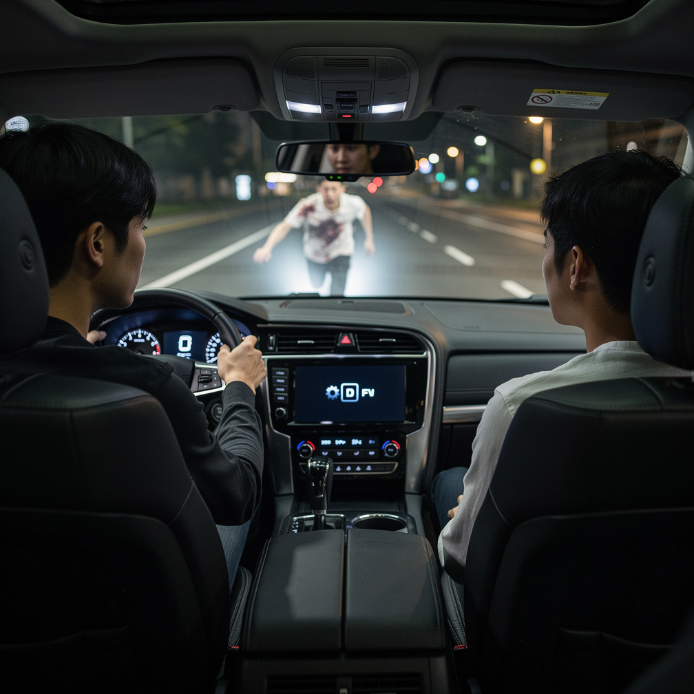 Jungkook yoldan koşarken SUV'nin önünden geçer, Yoongi'nin dikkatini çeker.