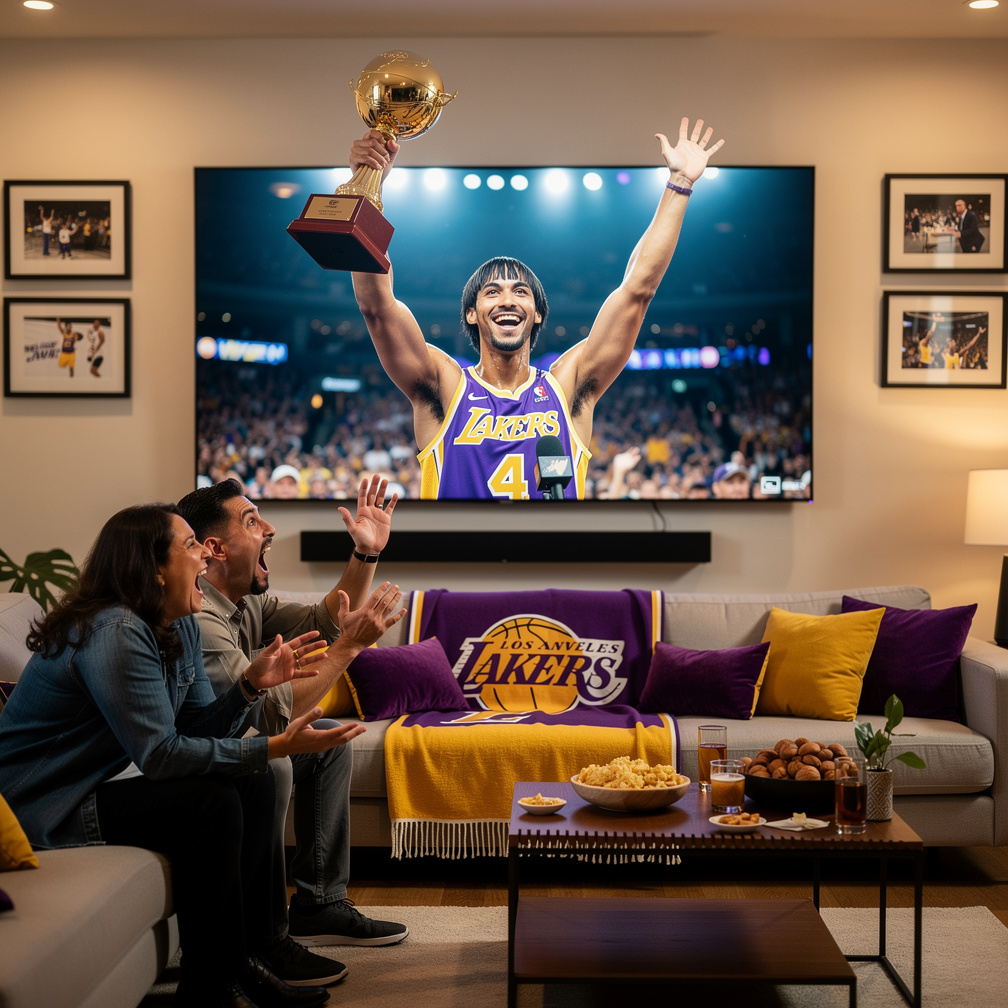 His parents scream with joy, tears in their eyes, as they watch their son hold the MVP trophy.