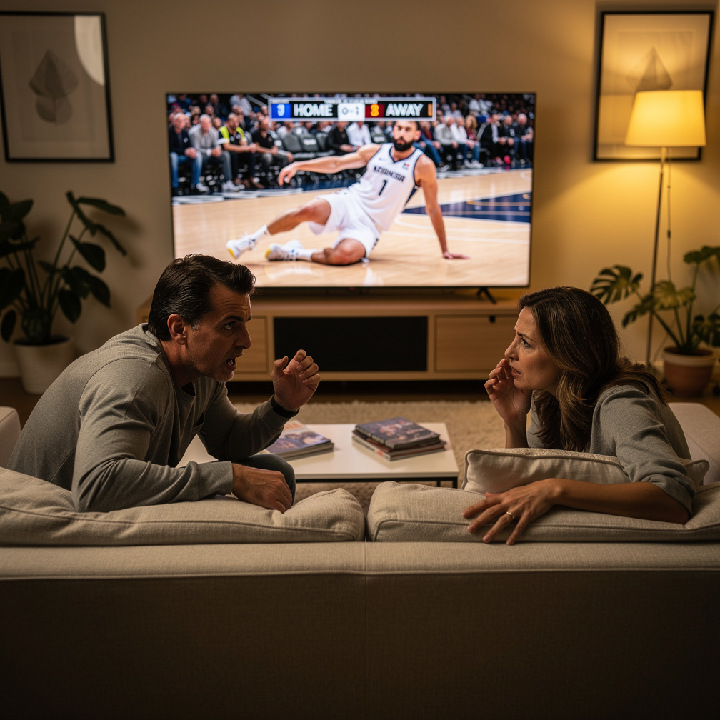 His parents watching him on tv gets angry because fake foul.