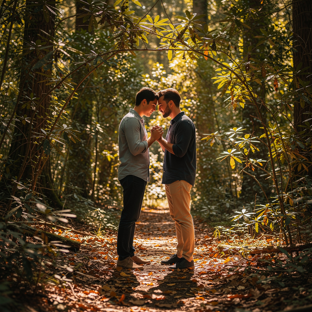 Jungkook's eyes lock onto Raehyung's, passion igniting between them as they stumble upon a hidden clearing.