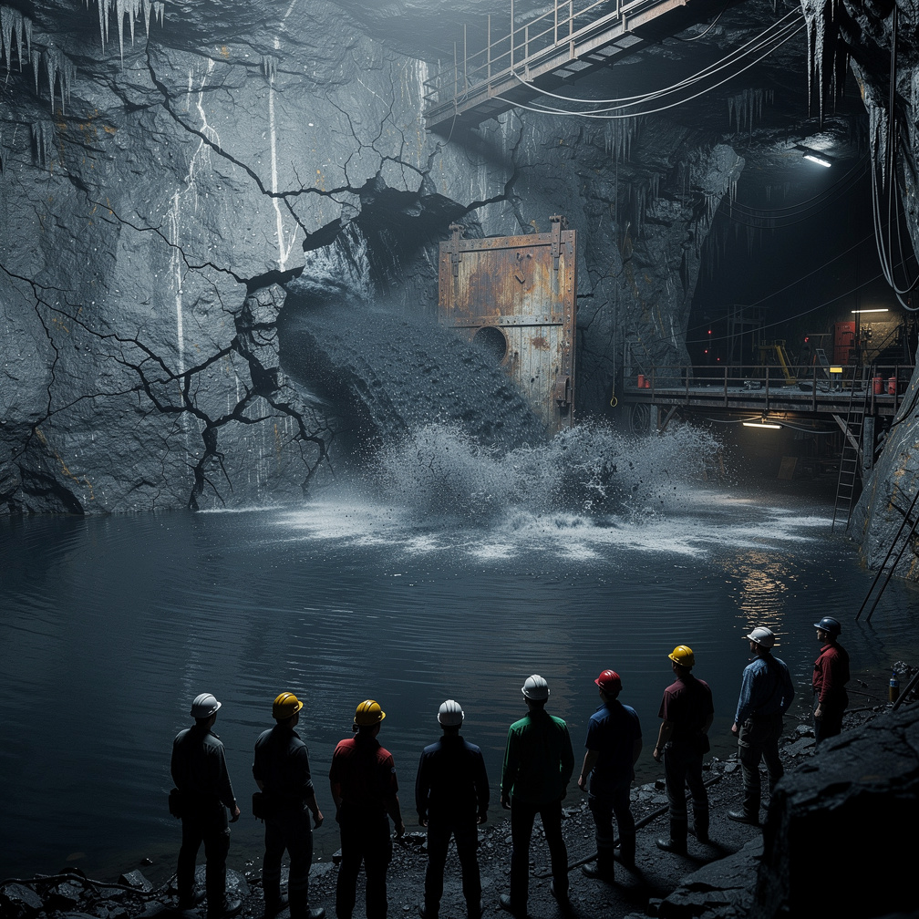 As the team explored the vast cavern, they stumbled upon an underground lake that was connected to the entire mine. Suddenly,