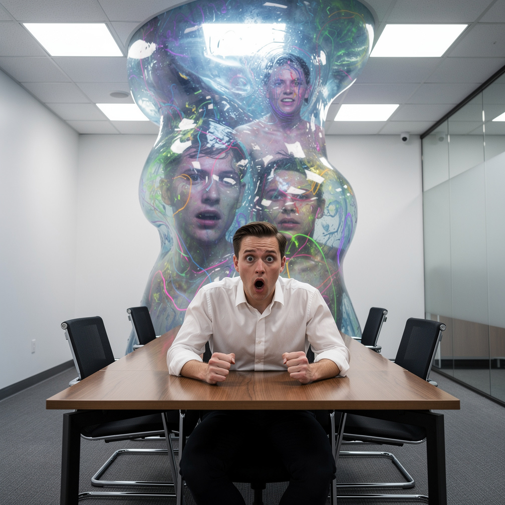 Imagine if: You're in a meeting at work when your coworkers start to merge into a single, giant, amoeba-like creature that's 