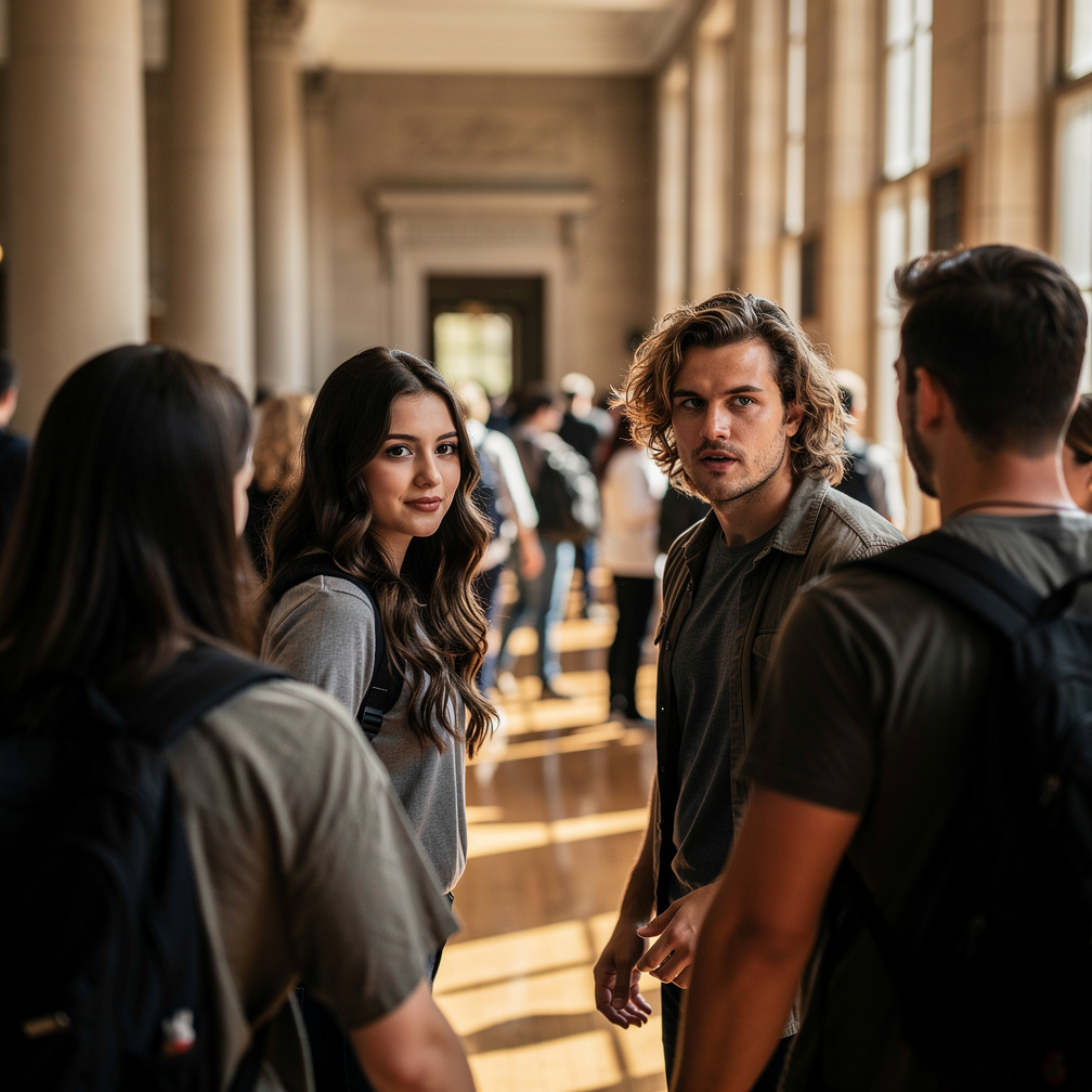 Ace's eyes locked onto Zein, his gaze piercing through the crowd, as he pushed through students to reach her side.