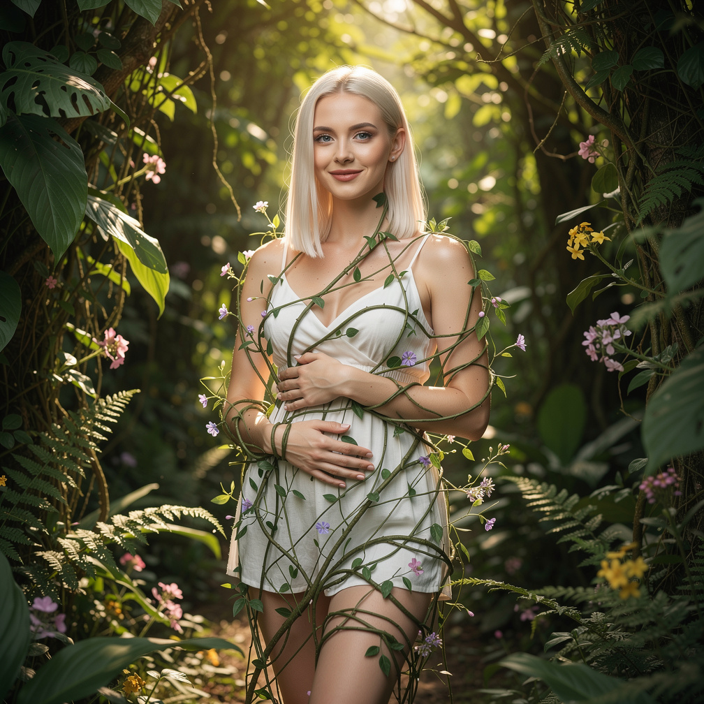 Some plants on my legs and waist and neck shoulders and stomach giving me smooches and holding me in the vines.