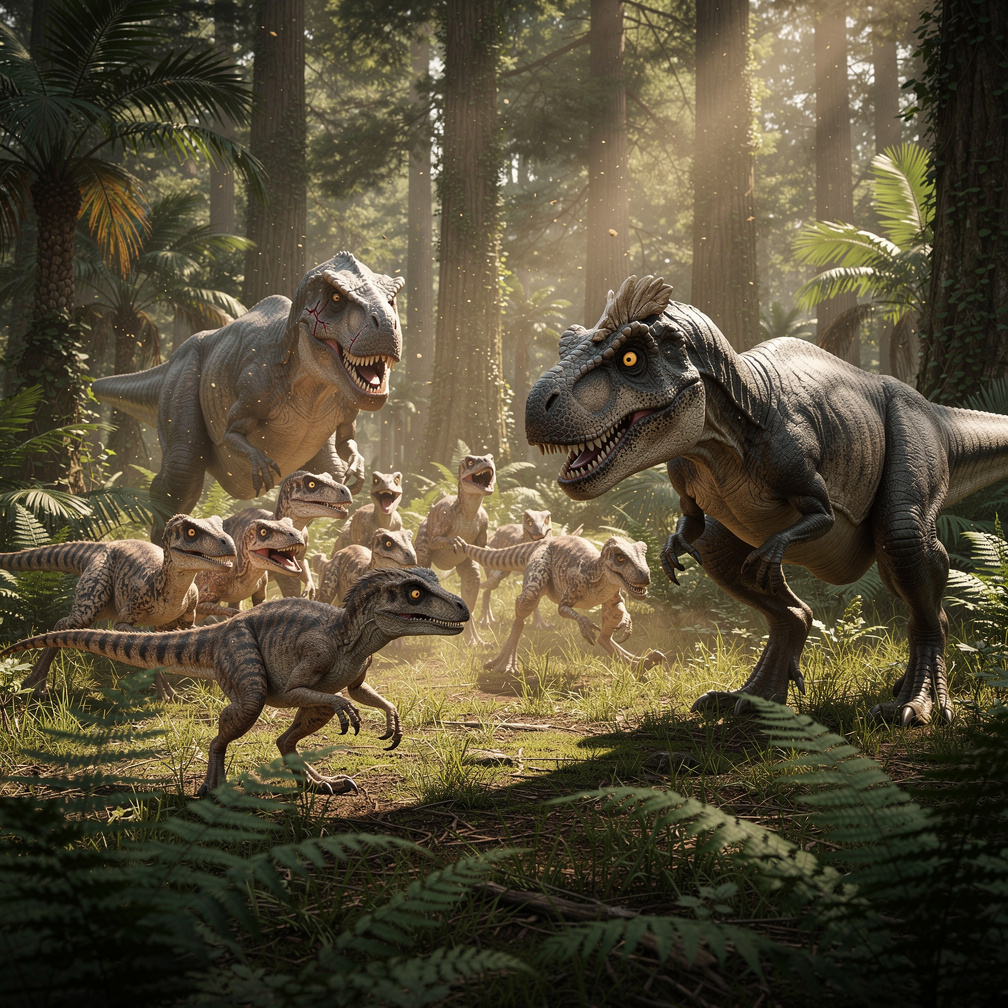Rex stumbled upon Scarface whispering to a group of sneering Velociraptors.