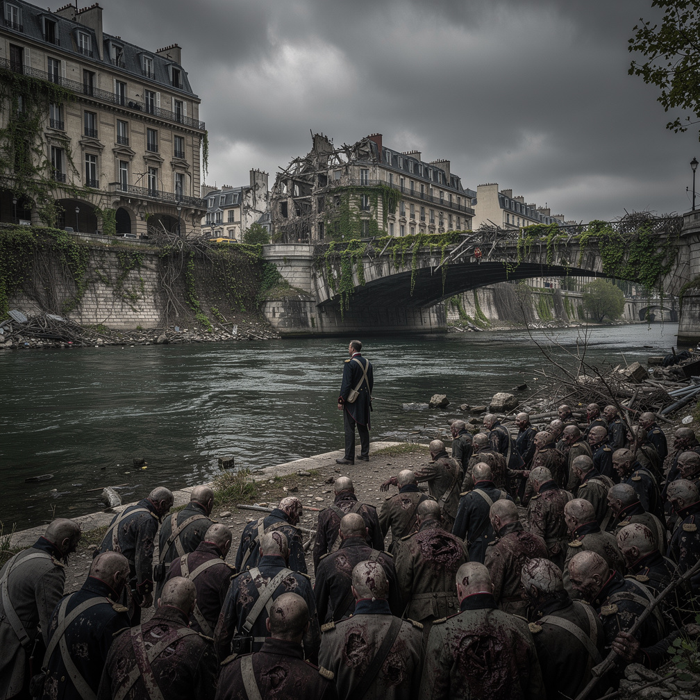 Shambling corpses block the Seine, their eyes fixed on me.