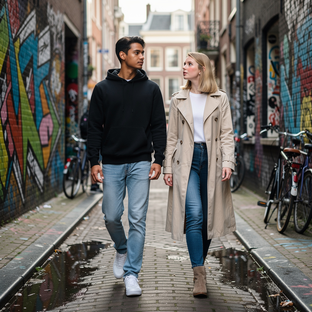 Milo and Julia strolled through Amsterdam's streets, seeking inspiration for Elephant Striker's next mural.