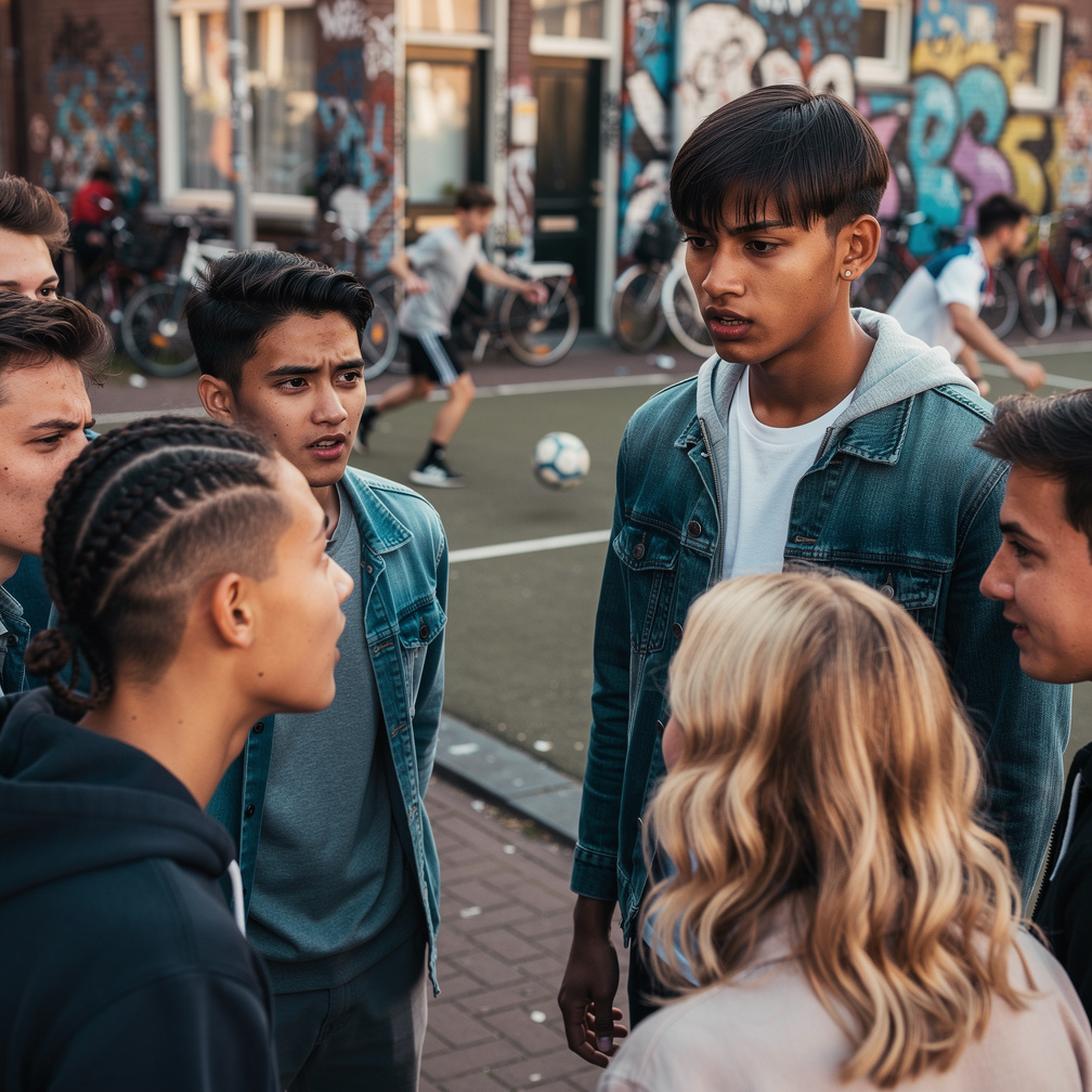 Hey can't you Play Says the boy With Braids Hair with His friends.