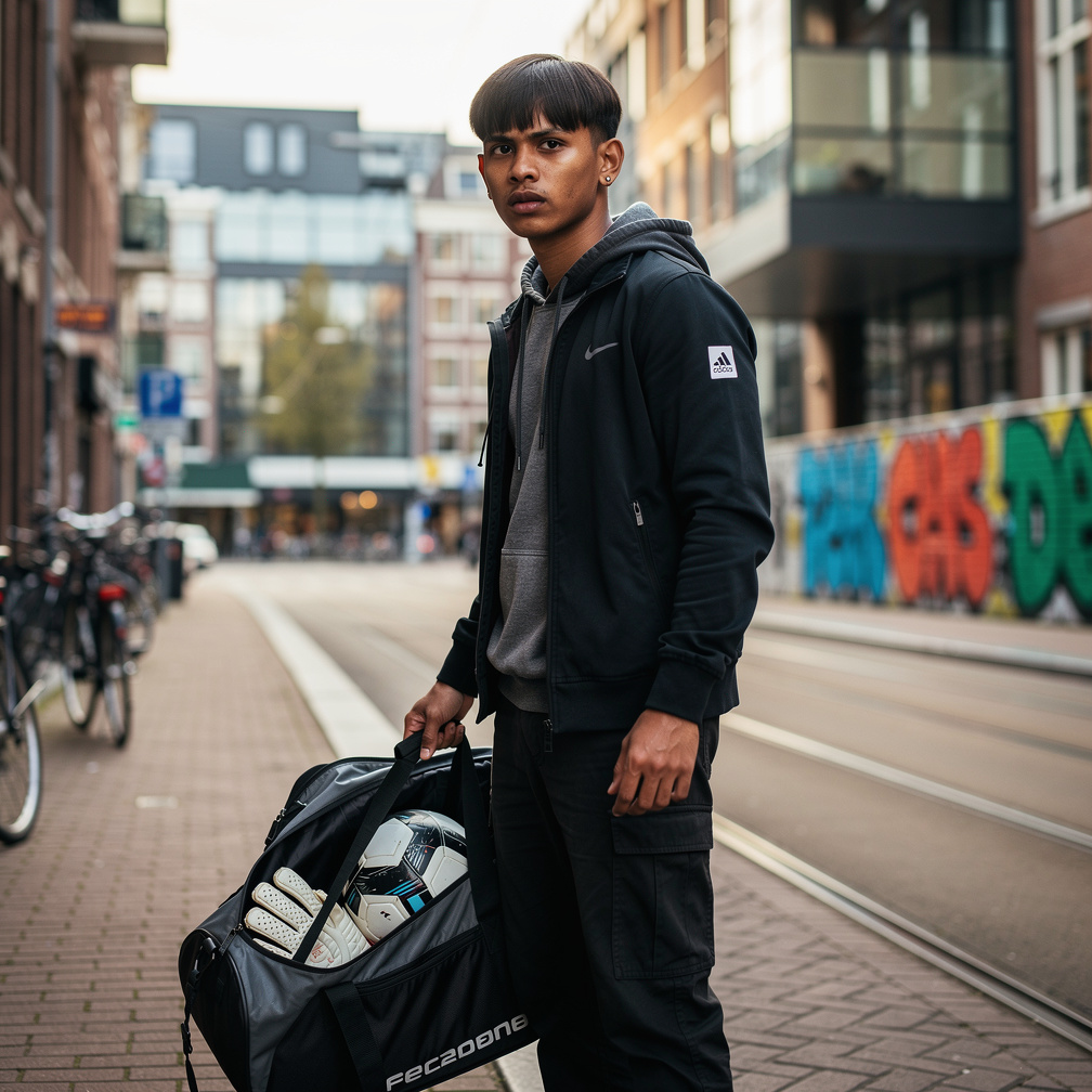 He takes his bag ready to go.