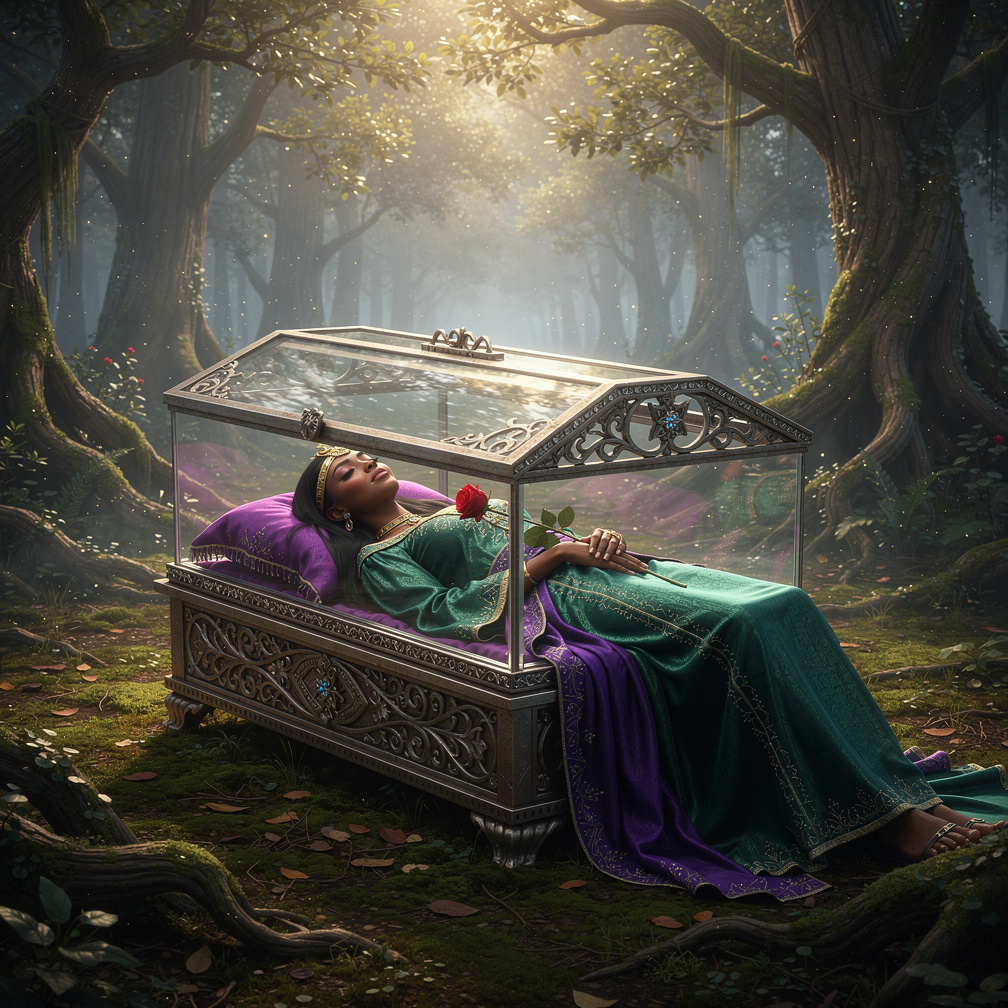 Waiting for true love's first kiss to wake her.