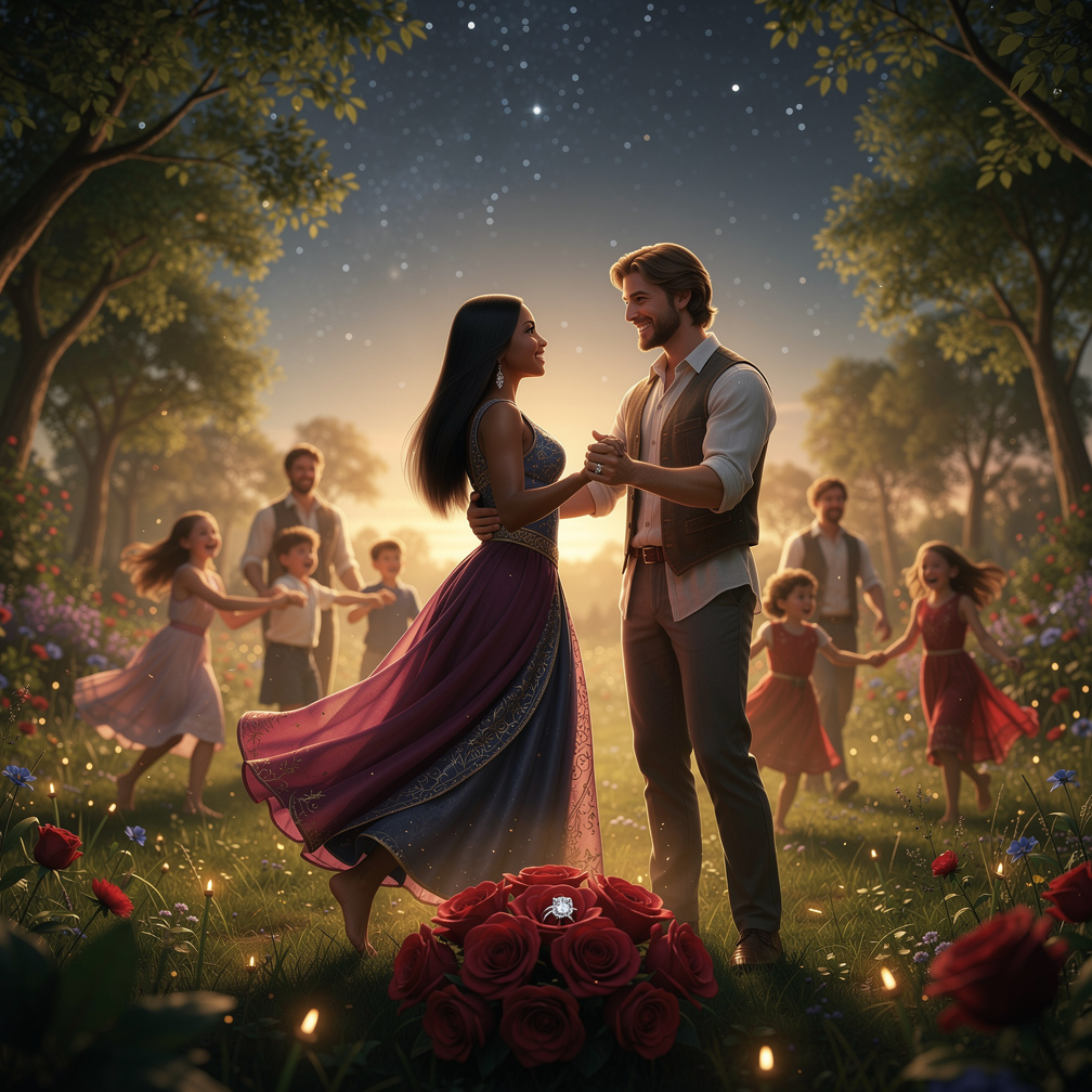 Their love blossomed again, and they danced under the stars in Aslan's Country, surrounded by their children and loved ones.