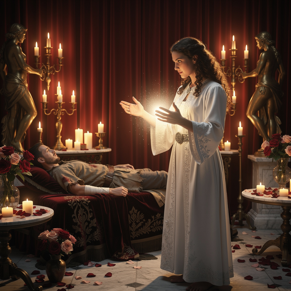 I prepared for a ritual to heal a wounded warrior, my hands glowing with anticipation.