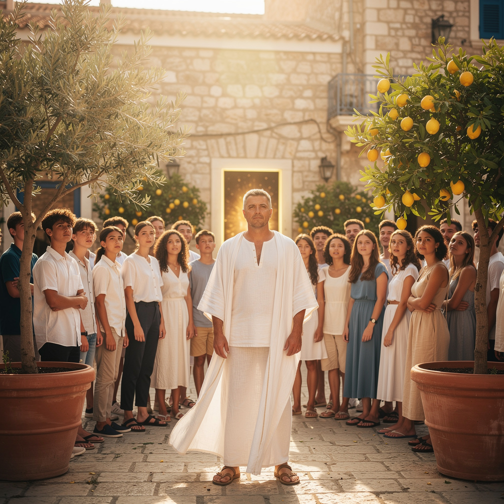 People stared, mesmerized by your sudden appearance, as a warm breeze carried the scent of olives and lemon through the air.
