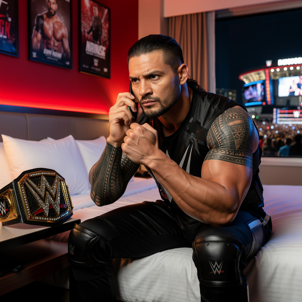 Jey answers, his voice filled with urgency, asking where you are and if you're ready for the title fight tonight.