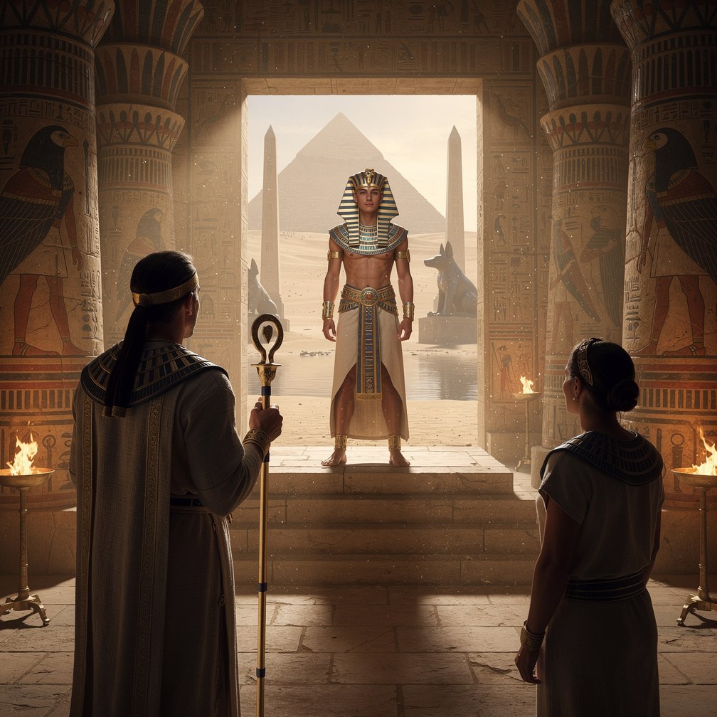 The Pharaoh nods thoughtfully, then asks for a sign from Horus to confirm his promise.