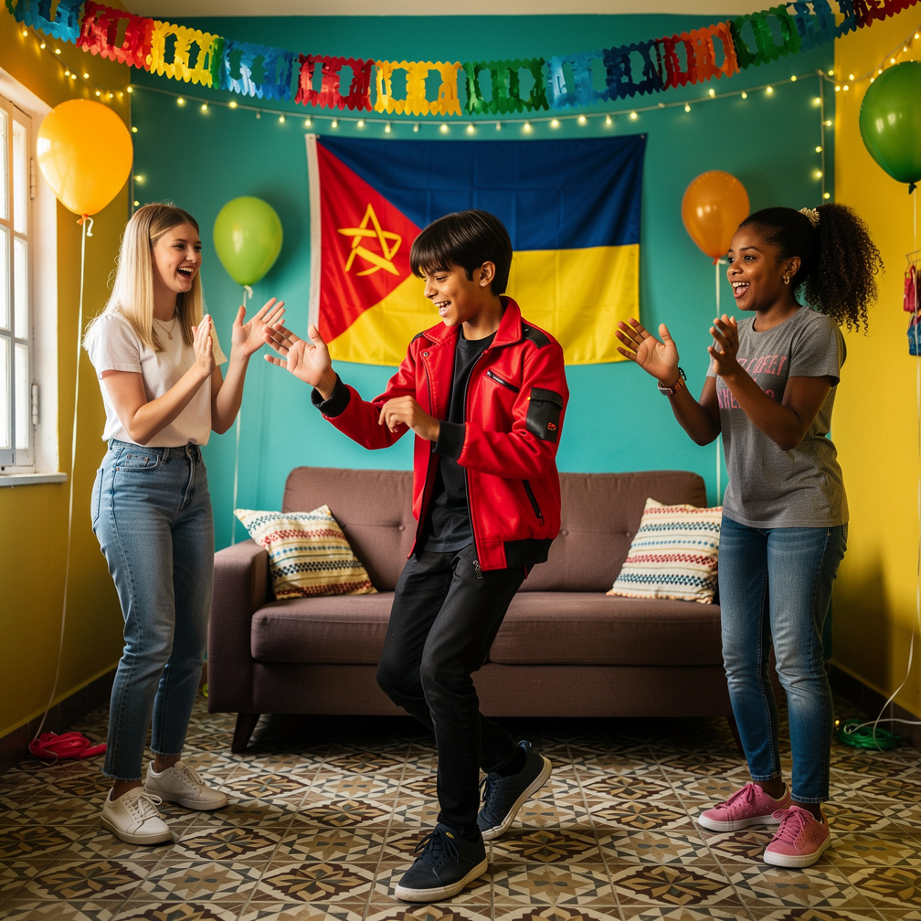 Mike Dancing Inspired by Michael Jackson Thriller and costume São Tomé Kiki and Emily Starts Laughing and Cheers.