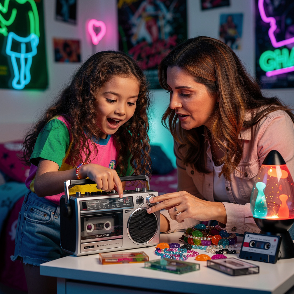Her mom press play to Boombox by cassette