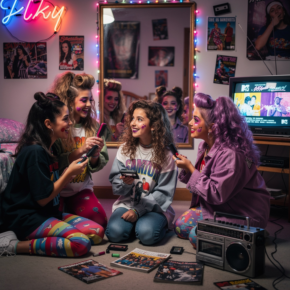 Sleepover Fashion Inspired by Retro 80s Look and Make-up and Red and Purple Lips Hairstyles Hip hop styles woah we're look go