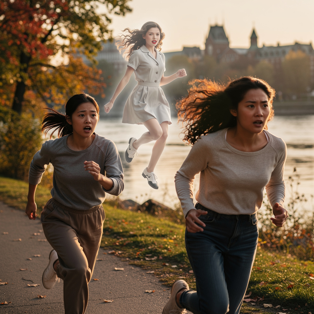 (Gasps) look! Stephanie Fujita at Trois-Rivières Let's go
Mia Ji and Stephanie Running to the Ghost Teenage Girl From The 19