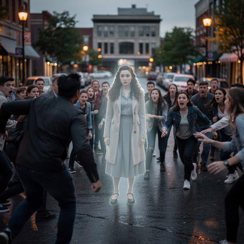 In Trois-Rivières, at 4:12 am, a crowd is fixed on Mia Ji and Stephanie Fujita, as well as the ghost of Emily from the 1940s,