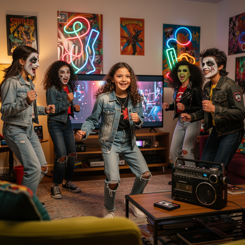 Sammy et ses amis pratiquent les mouvements de danse de Thriller devant la télévision.