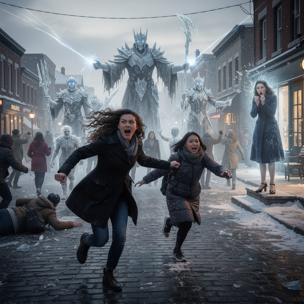 Evil Ice King Tiraka his Army Throw Frozen Power in to the People are freeze, Runaway and kill Stephanie Fujita and Mia Ji an
