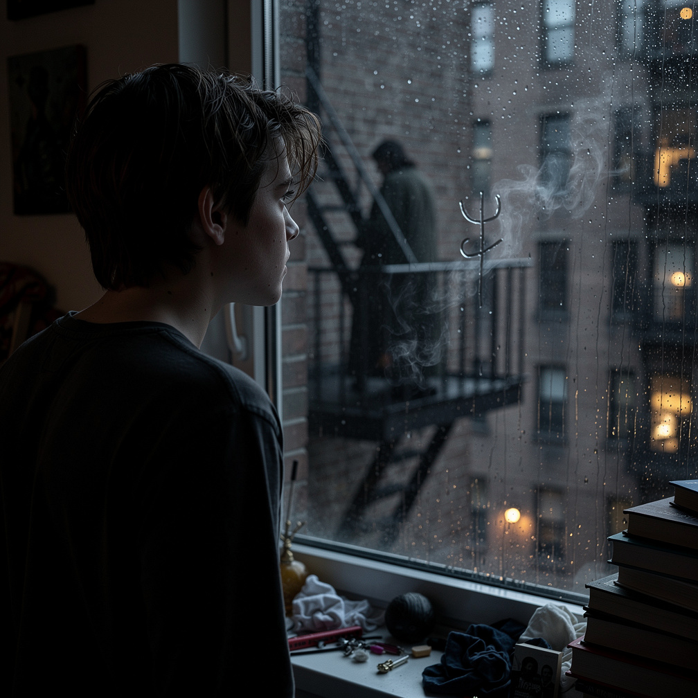 Imagine if: Every time you look out the window, you see a figure standing on the fire escape, watching you, but when you try