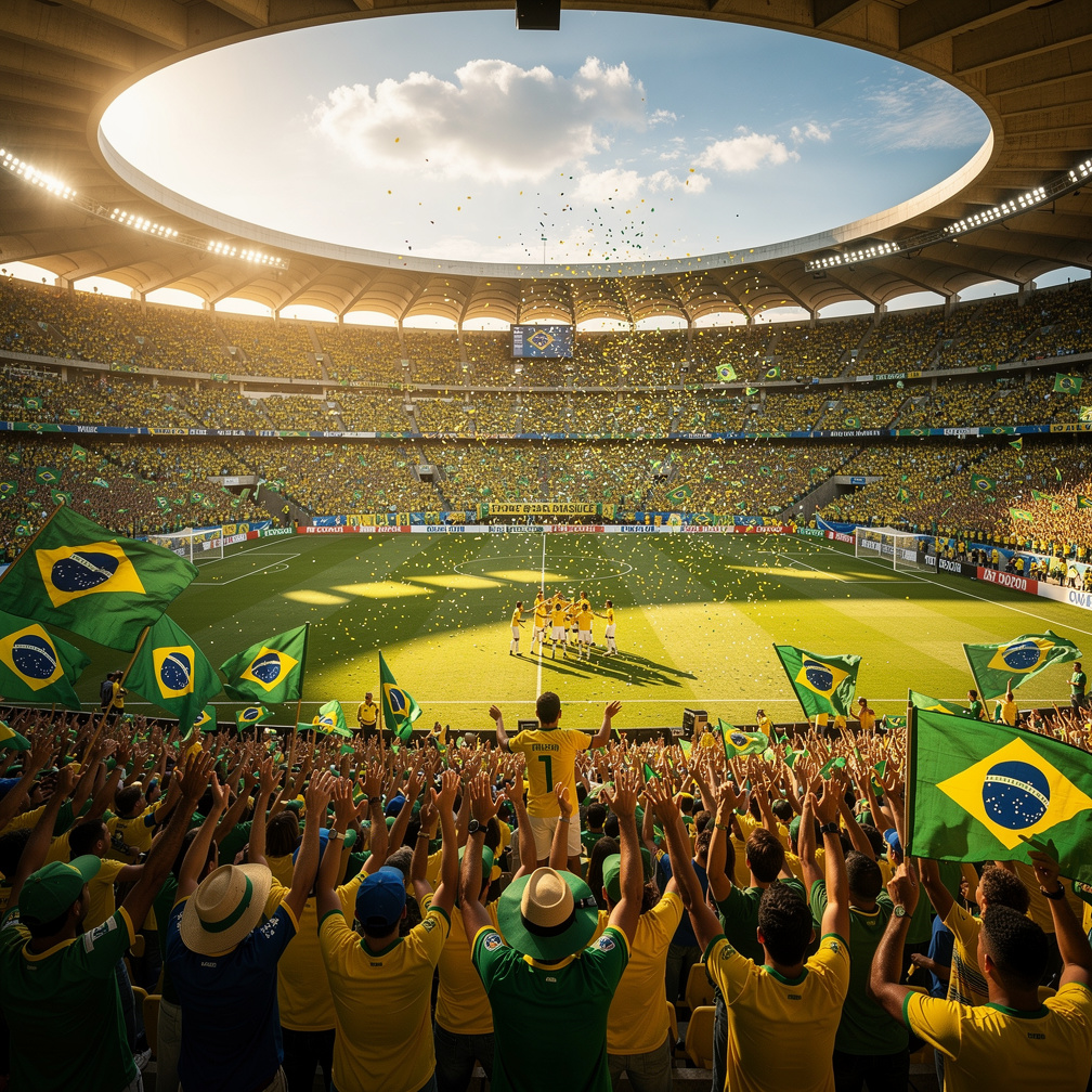 O estádio Mineirão explode em alegria com o terceiro gol brasileiro.
