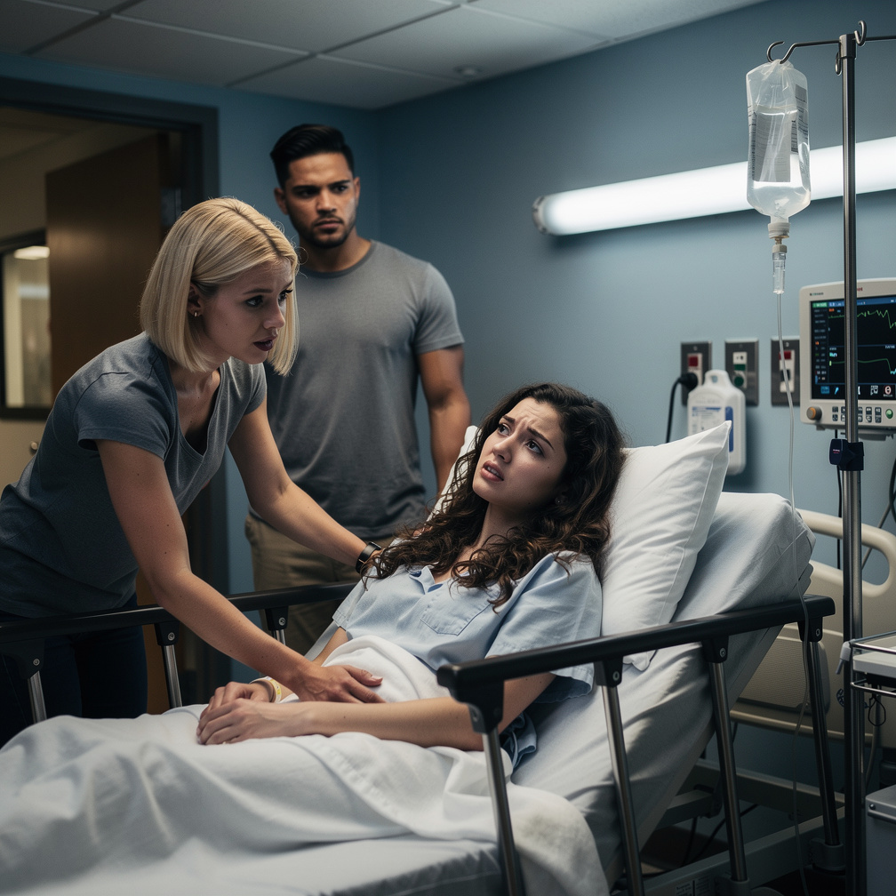 She finds herself in a hospital room, her best friend beside her, a look of concern etched on her face, What happened?