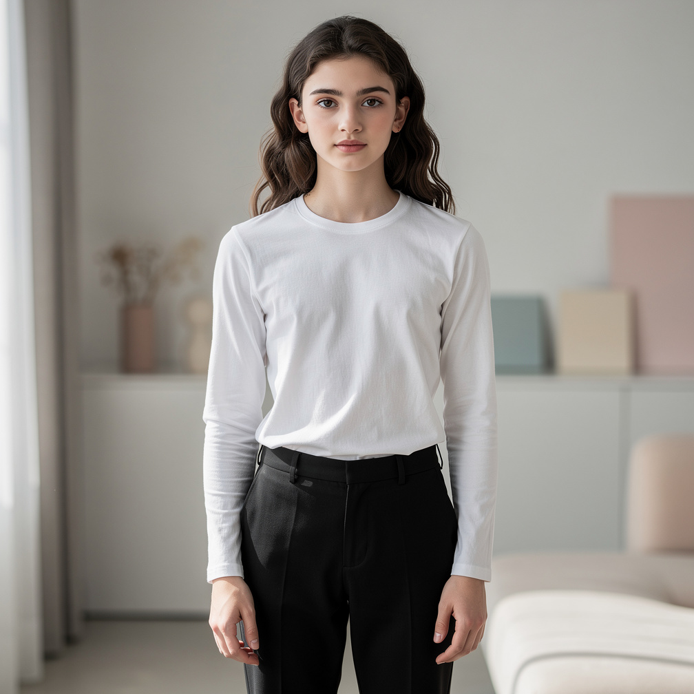 With a short hair wearing a black plain trouser not so light in complexion.